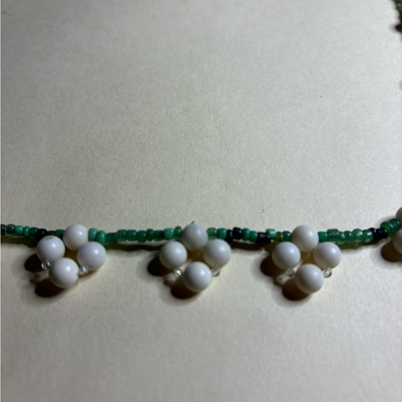 Handmade Beaded Necklace ivory jasper and green earth tone seed beads 22 inches - Picture 4 of 5